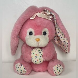 VTG Dan Dee Pink Bunny Rabbit Stuffed plush Jellybeans Holding Easter Egg 1987